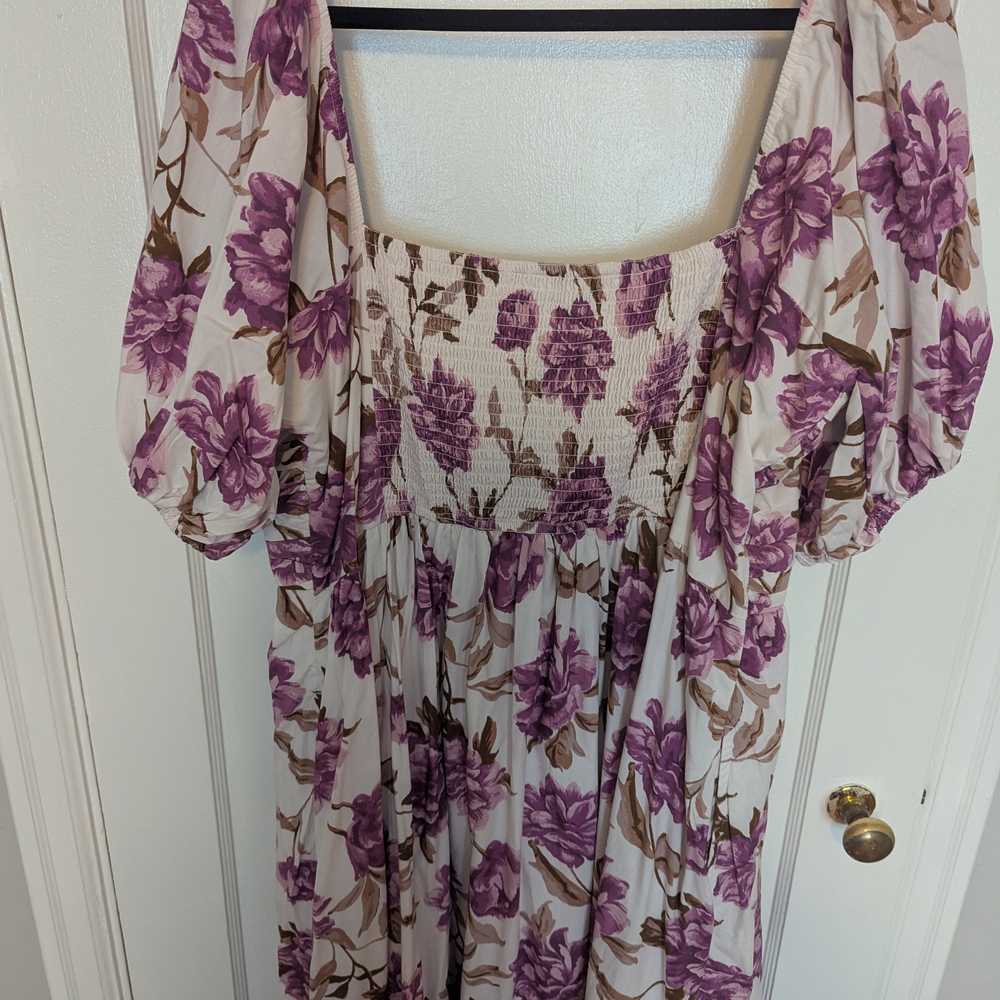 Abercrombie & Fitch Cream Midi Dress with Purple Floral Print - Picture 3 of 6